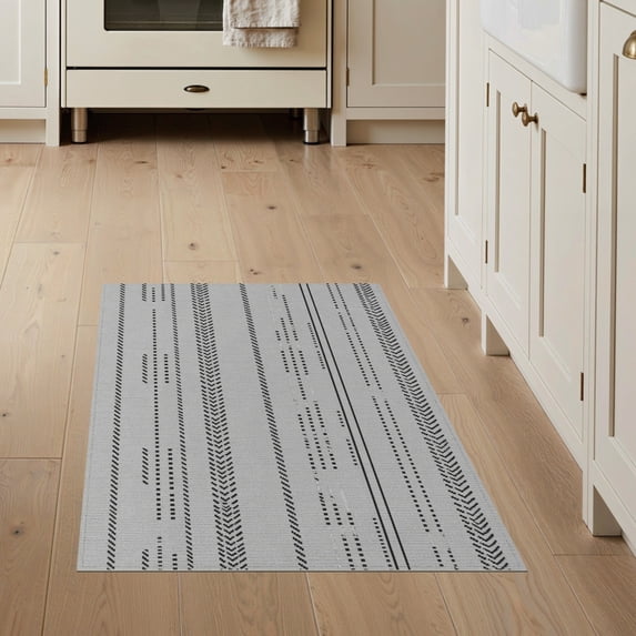 ODIKA 3'x5' Grey Black Stripe Geometric Washable Throw Rug Vertical Zigzag Bands Contemporary Inspired Stain Resistant, Low Profile, Non-Slip for Entryway, Kitchen, Mudroom