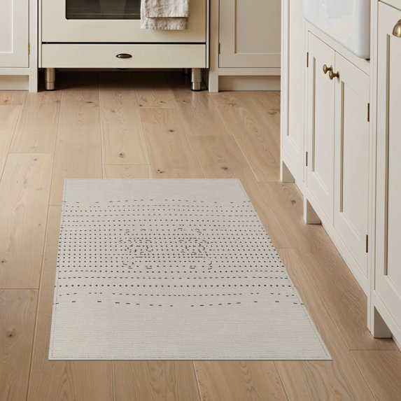 ODIKA 3'x5' Ivory Black Diamond Dot Array Tufted Washable Accent Rug Contemporary Geometric Dotted Grid Formation With Structured Border Pet Friendly, Non-Shedding Mat for Bedside, Nursery Room