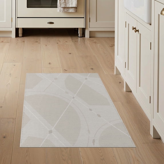 ODIKA 3'x5' Ivory Modern Geometric Diamond Lattice Sky Washable Area Rug Contemporary Abstract Trellis Design with Clean Non-Slip, Flatweave, Easy Care for Hallway, Laundry Room