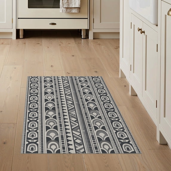 ODIKA 3'x5' Monochrome Geometric Art Stripes Washable Area Rug Intricate Patterns with Modern Flair for Hallway, Laundry Room, Non-Slip, Flatweave, Easy Care