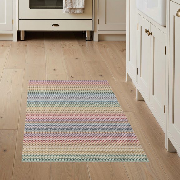 ODIKA 3'x5' Multi Striped Poppy Washable Design Area Rug Vibrant Geometric Pattern with Colorful Stripes Non-Slip, Flatweave, Easy Care for Hallway, Laundry Room