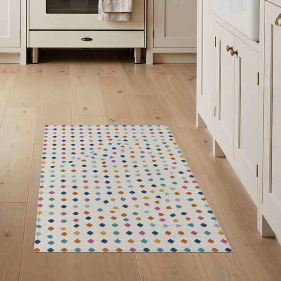 ODIKA 3'x5' Multicolor Dots White Dot Pattern Washable Accent Rug Playful Geometric Design for Modern Spaces Pet Friendly, Non-Shedding Mat for Bedside, Nursery Room