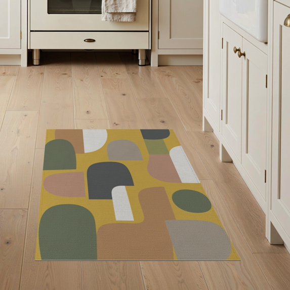 ODIKA 3'x5' Mustard And Earth Modern Geometric Design Washable Accent Rug Abstract Shapes with Contemporary Flair Pet Friendly, Non-Shedding Mat for Bedside, Nursery Room