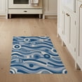 thumbnail image 1 of ODIKA 3'x5' Navy Blue Abstract Waves Geometric Washable Throw Rug Modern Flowing Curved Lines With Circular Motifs Striped Mid for Entryway, Kitchen, Mudroom, Stain Resistant, Low Profile, Non-Slip, 1 of 7