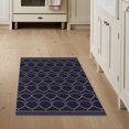 thumbnail image 1 of ODIKA 3'x5' Navy Blue Geometric Trellis Contemporary Washable Area Rug Interlocking Hexagonal Motifs With Golden Accent Lines And Decorative Non-Slip, Flatweave, Easy Care for Hallway, Laundry Room, 1 of 7
