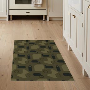 ODIKA 3'x5' Olive Green Abstract Geometric Modern Washable Accent Rug Contemporary Rounded Shapes Interlocking Motifs Pet Friendly, Non-Shedding Mat for Bedside, Nursery Room
