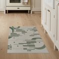 thumbnail image 1 of ODIKA 3'x5' Olive Green Geometric Art Striated Washable Throw Rug Modern Abstract Design With Border Ornamental for Entryway, Kitchen, Mudroom, Stain Resistant, Low Profile, Non-Slip, 1 of 7