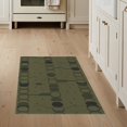 thumbnail image 1 of ODIKA 3'x5' Olive Green Geometric Stacked Oval Modern Washable Accent Rug Contemporary Abstract Linked Chain Border Design Pet Friendly, Non-Shedding Mat for Bedside, Nursery Room, 1 of 7