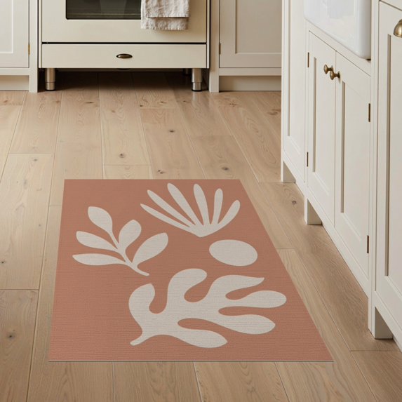 ODIKA 3'x5' Orange Warm Terracotta Sun Line Design Washable Accent Rug Elegant Minimalist Leaf and Motifs for Modern Pet Friendly, Non-Shedding Mat for Bedside, Nursery Room