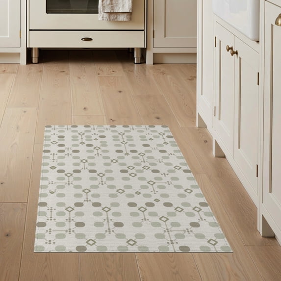 ODIKA 3'x5' Sage And Taupe Geometric Washable Accent Rug Intricate Modern Pattern with Symmetry Pet Friendly, Non-Shedding Mat for Bedside, Nursery Room