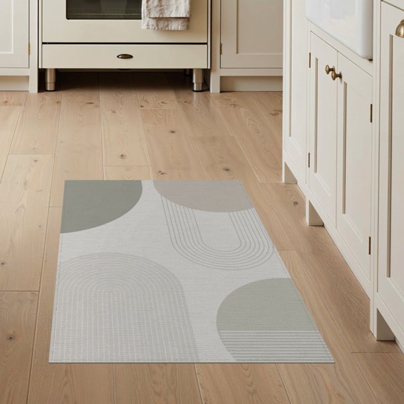 ODIKA 3'x5' Soft Neutral Tones Line Curvature Washable Throw Rug Elegant Geometric Design with Modern Flair Stain Resistant, Low Profile, Non-Slip for Entryway, Kitchen, Mudroom