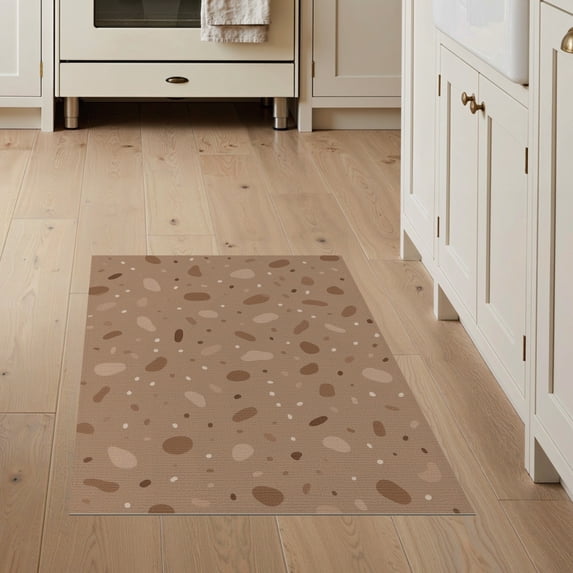 ODIKA 3'x5' Tan Beige Scattered Pebble Stone Abstract Washable Area Rug Modern Dotted Speckled Contemporary Design for Hallway, Laundry Room, Non-Slip, Flatweave, Easy Care