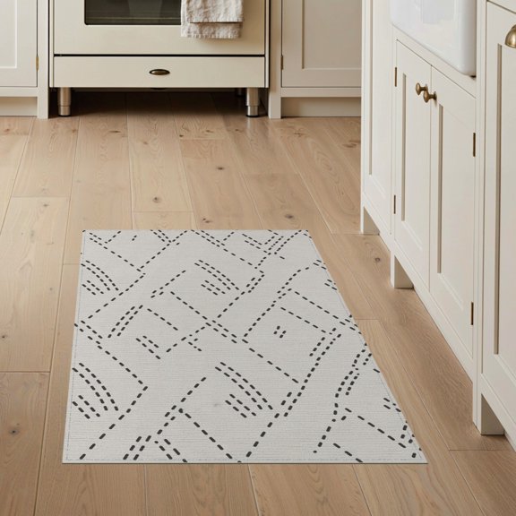 ODIKA 3'x5' Tan Black Geometric Pattern Washable Area Rug Modern Abstract Lines with Unique Style Non-Slip, Flatweave, Easy Care for Hallway, Laundry Room