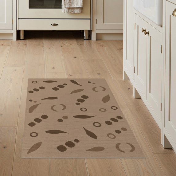 ODIKA 3'x5' Tan Brown Abstract Geometric Scattered Washable Accent Rug Modern Circle Oval Shape Artistic Pattern for Bedside, Nursery Room, Pet Friendly & Non-Shedding