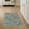 thumbnail image 1 of ODIKA 3'x5' Teal Modern Abstract Geometric Washable Throw Rug Mid Century Horizontal Striped Motif With Rounded And for Entryway, Kitchen, Mudroom, Stain Resistant, Low Profile, Non-Slip, 1 of 7
