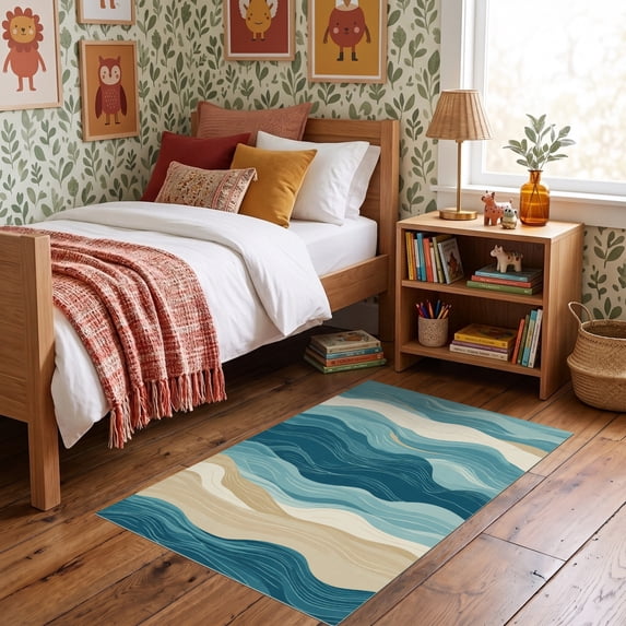 ODIKA 3'x5' Ultra-Soft Throw Mat, Abstract Blue None Washable, Bare ...