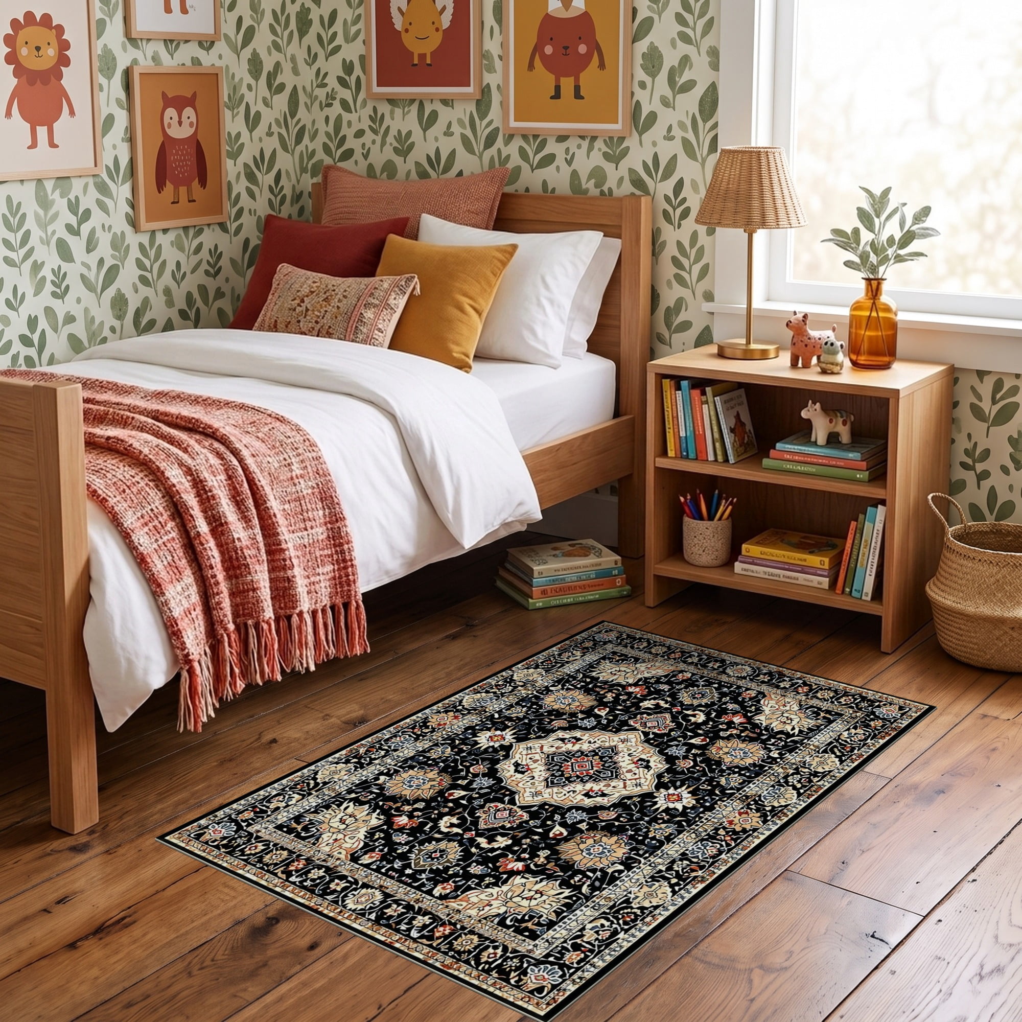 Border Style Rugs ODIKA 3'x5' Ultra-Soft Throw Mat, Abstract Medallion Border Vintage ...