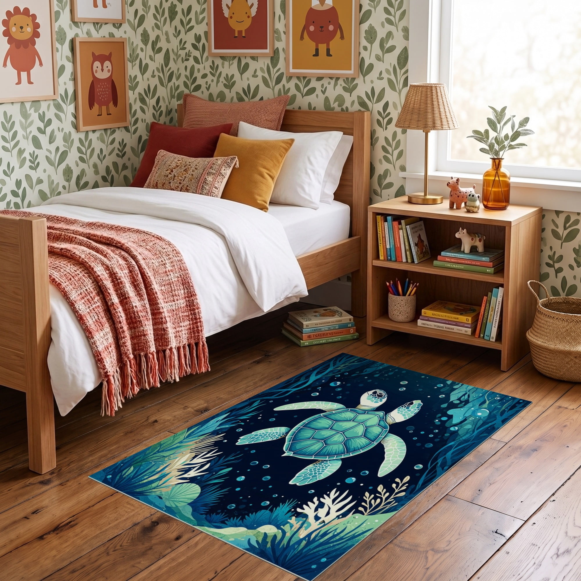 Turtle Outside Rugs ODIKA 3'x5' Ultra-Soft Throw Mat, Animals Turtle Ocean Symmetrical ...