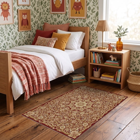 ODIKA 3'x5' Ultra-Soft Throw Mat, Bedside Shaped Way Motif Curling Botanical Vintage Hallways Entry None Washable, Bare feet friendly, Easy Care Indoor rug for Bedside, Vanity