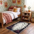 thumbnail image 1 of ODIKA 3'x5' Ultra-Soft Throw Mat, Black Gothic Bat Halloween Flowers Romantic Boho Roses with Symmetrical Motifs Washable, Bare feet friendly, Easy Care Indoor rug for Bedside, Vanity, 1 of 7