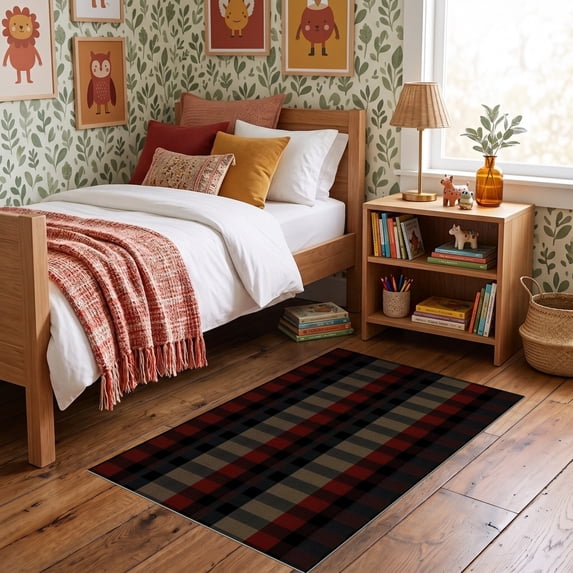 ODIKA 3'x5' Ultra-Soft Throw Mat, Buffalo Plaid Checkered With Bold Tartan Farmhouse Grid Design None Washable, Bare feet friendly, Easy Care Indoor rug for Bedside, Vanity