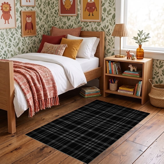 ODIKA 3'x5' Ultra-Soft Throw Mat, Checkered Crosshatch Surface With Border Frame None Washable, Bare feet friendly, Easy Care Indoor rug for Bedside, Vanity