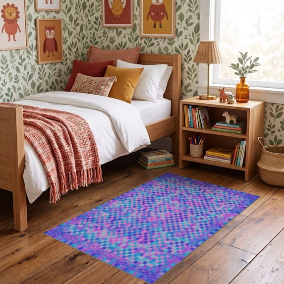 Colorful Patterned Rug ODIKA 3'x5' Ultra-Soft Throw Mat, Colorful Grid Design Featuring ...