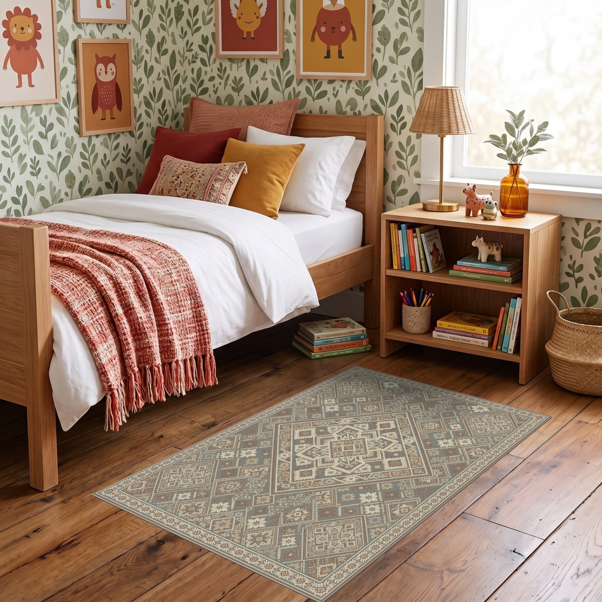ODIKA 3'x5' Ultra-Soft Throw Mat, Dining Table Boho Retro Layout Border ...