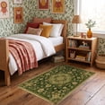 thumbnail image 1 of ODIKA 3'x5' Ultra-Soft Throw Mat, Distressed Medallion Mosaic With Floral Sprays And Scrollwork Vintage Flowing None Washable, Bare feet friendly, Easy Care Indoor rug for Bedside, Vanity, 1 of 7
