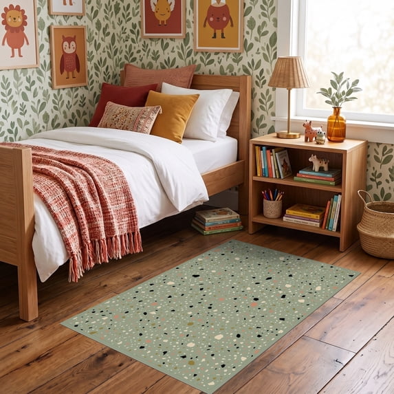 ODIKA 3'x5' Ultra-Soft Throw Mat, Geometric Retro Motif Scattered Fragment Hallway Abstract School None Washable, Bare feet friendly, Easy Care Indoor rug for Bedside, Vanity