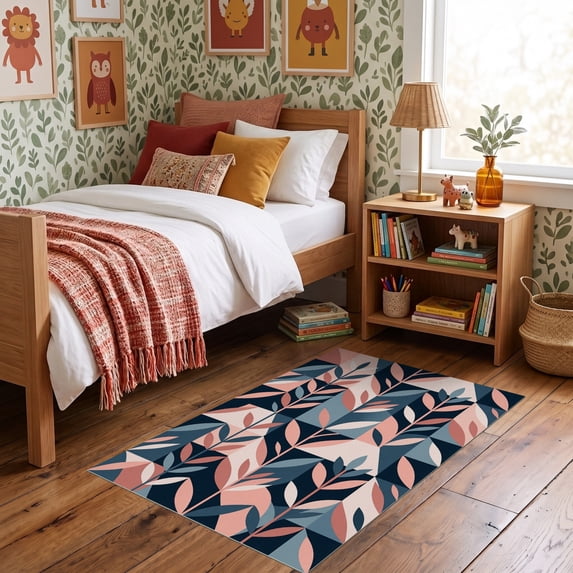 Navy Office Rug ODIKA 3'x5' Ultra-Soft Throw Mat, Navy Geometric Scandinavian Design ...