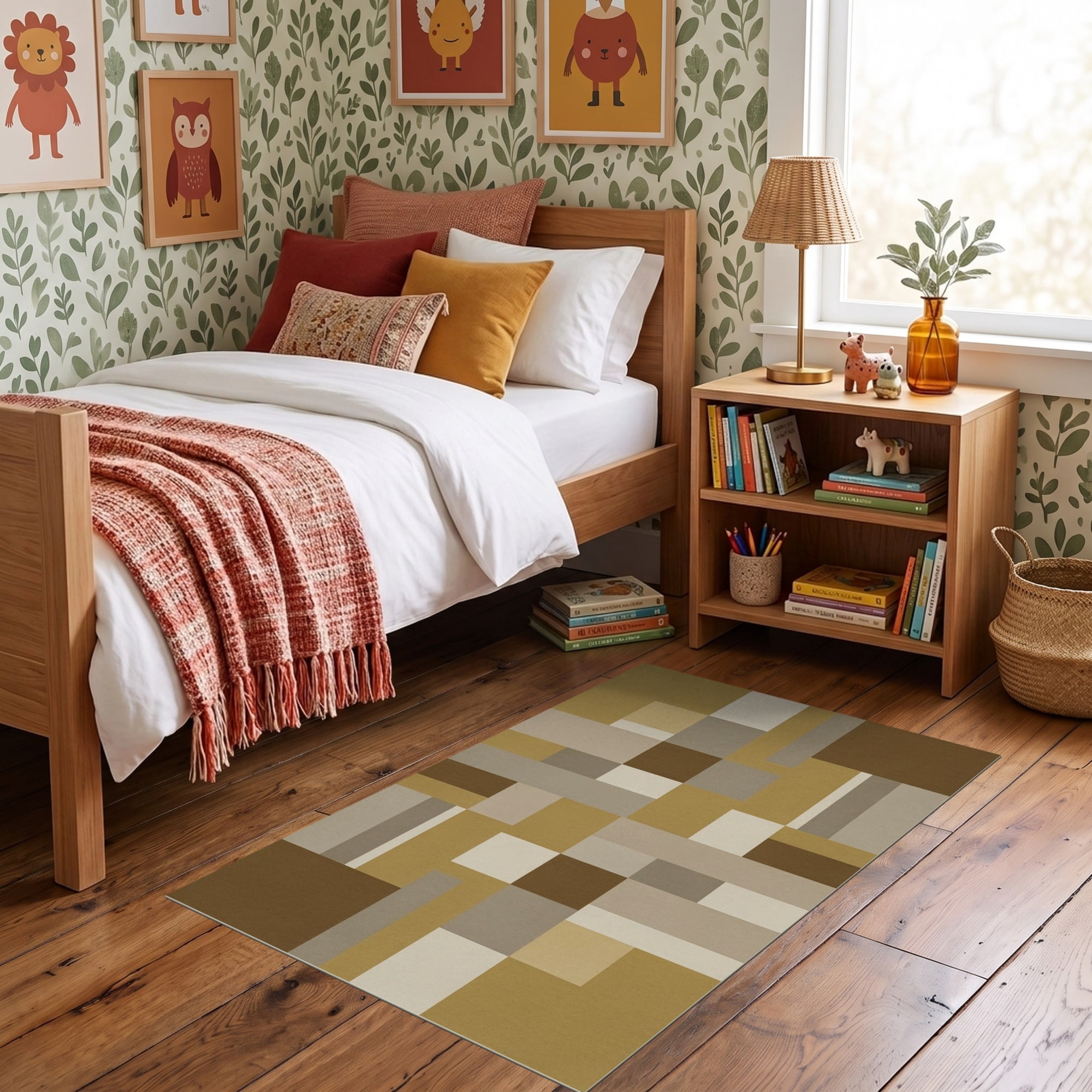 Neutral Fun Rug ODIKA 3'x5' Ultra-Soft Throw Mat, Neutral Rectangular Under Shapes ...
