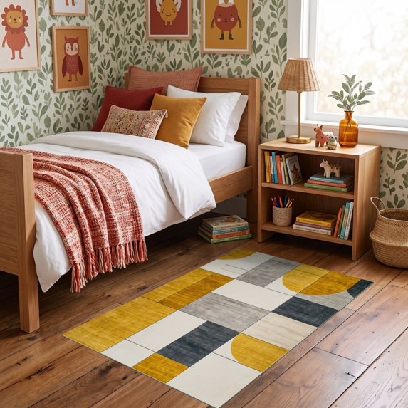 ODIKA 3'x5' Ultra-Soft Throw Mat, Personalized Photo Abstract Block Layout Rectangular Diatomaceous None Washable, Bare feet friendly, Easy Care Indoor rug for Bedside, Vanity