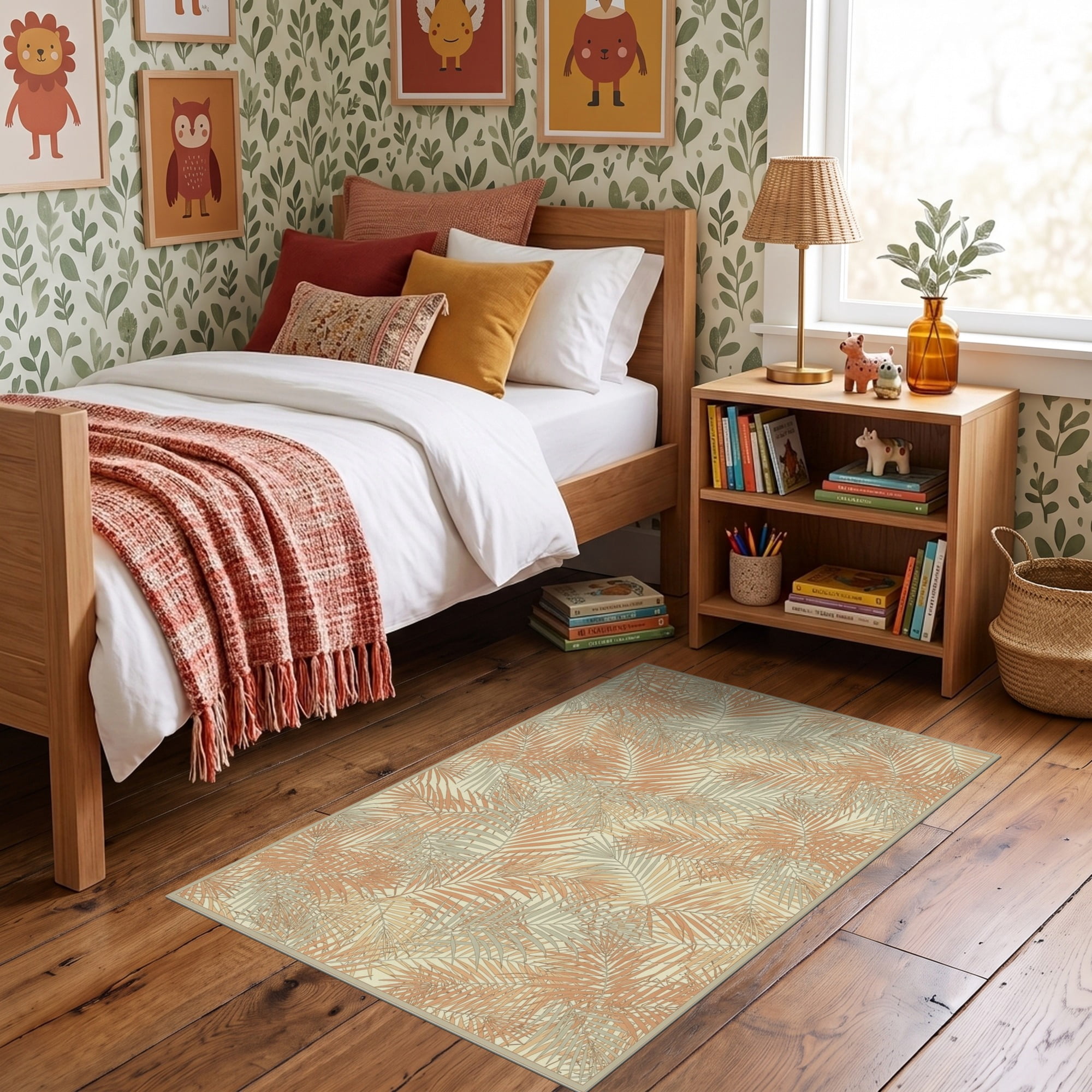 Lighted Rug ODIKA 3'x5' Ultra-Soft Throw Mat, Plant Exotic Navy Motif Allover ...