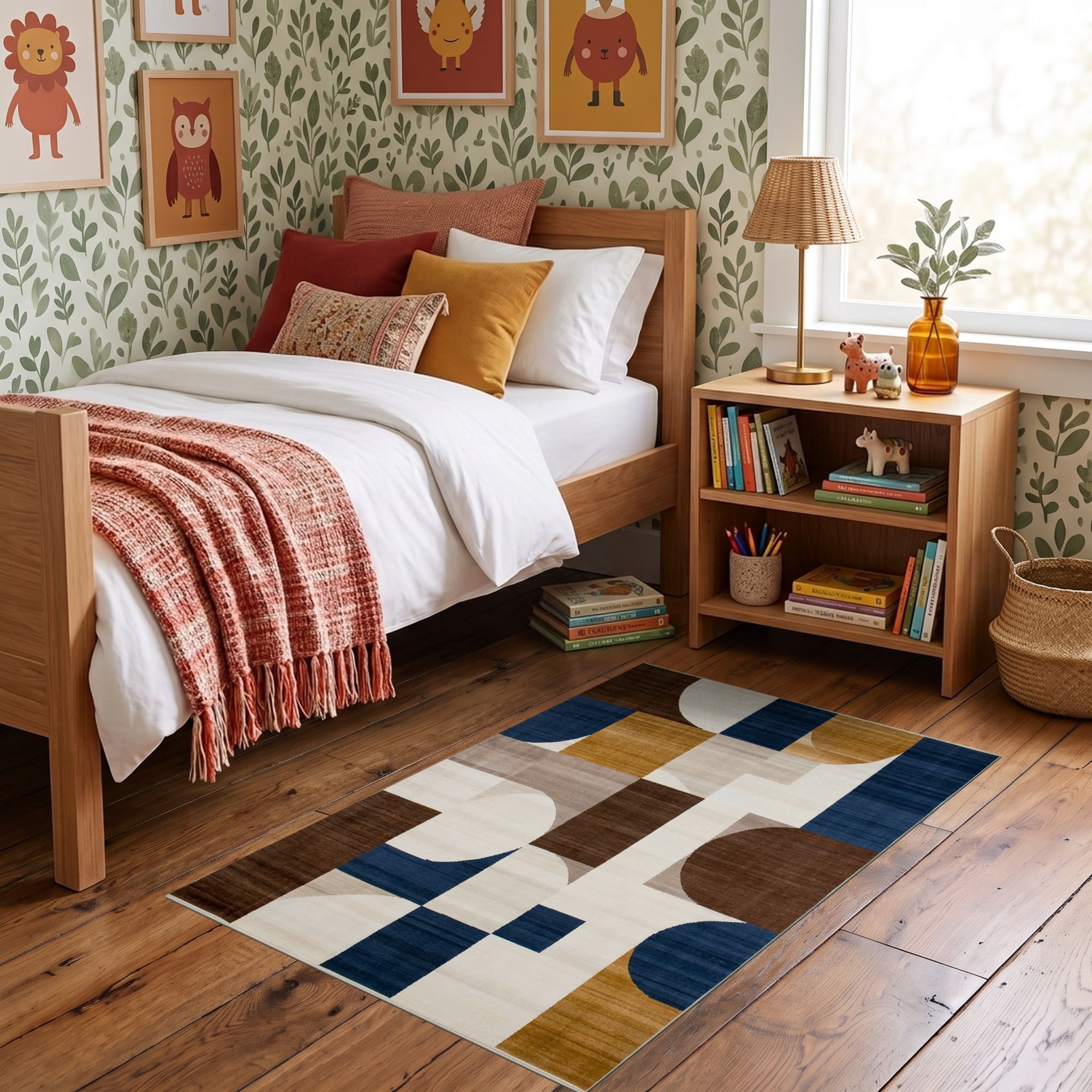 ODIKA 3'x5' Ultra-Soft Throw Mat, Round Dining Abstract Interlocking ...