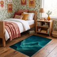 thumbnail image 1 of ODIKA 3'x5' Ultra-Soft Throw Mat, Teal Gold Serene Abstract Landscape Design Elegant Wavy Lines and Moon Motif Washable, Bare feet friendly, Easy Care Indoor rug for Bedside, Vanity, 1 of 7