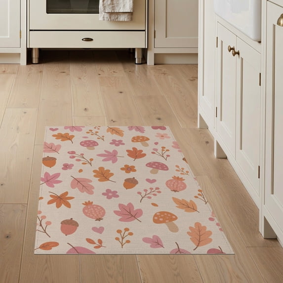 ODIKA 3'x5' Warm Autumn Tones Floral Pumpkin Design Washable Accent Rug Charming Nature-Inspired Pattern with Leaves Pet Friendly, Non-Shedding Mat for Bedside, Nursery Room