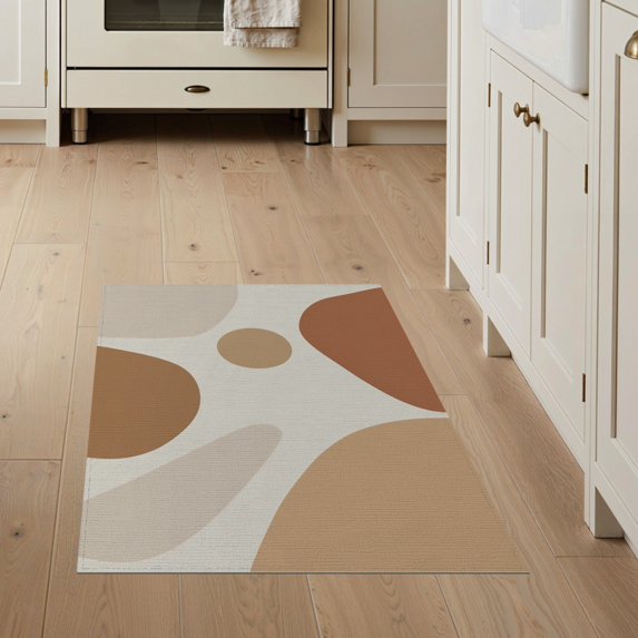 ODIKA 3'x5' Warm Earth Tones Abstract Design Washable Accent Rug Modern Minimalist Shapes for Chic Spaces Pet Friendly, Non-Shedding Mat for Bedside, Nursery Room