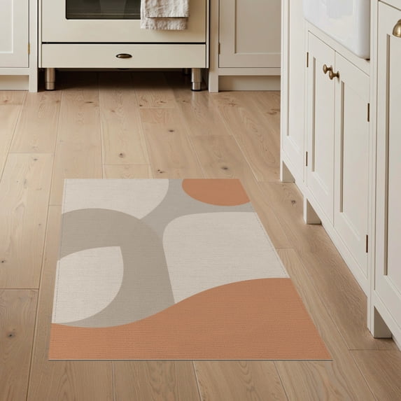 ODIKA 3'x5' Warm Earth Tones Minimal Abstraction Washable Accent Rug Contemporary Geometric Design Elegance Pet Friendly, Non-Shedding Mat for Bedside, Nursery Room