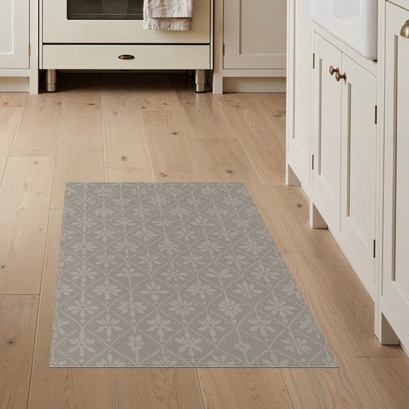 ODIKA 3'x5' Warm Taupe Floral Medallion Geometric Washable Accent Rug Classic Botanical Motifs with Interlocking Diamond for Bedside, Nursery Room, Pet Friendly & Non-Shedding
