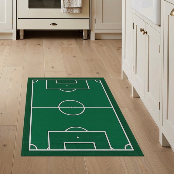 ODIKA 3'x5' Washable Accent Rug Athletic Field Theme With Corner Arcs And Halfway Line Details for Bedside, Nursery Room, Pet Friendly & Non-Shedding