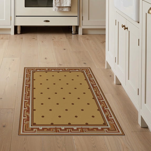 ODIKA 3'x5' Washable Accent Rug Farmhouse Geometric Border Frame Balanced Symmetry Stepped for Bedside, Nursery Room, Pet Friendly & Non-Shedding