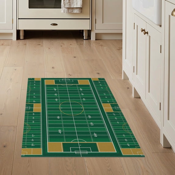 ODIKA 3'x5' Washable Accent Rug Football Field Layout Kickoff Lines Championship Footaball Doormat for Bedside, Nursery Room, Pet Friendly & Non-Shedding