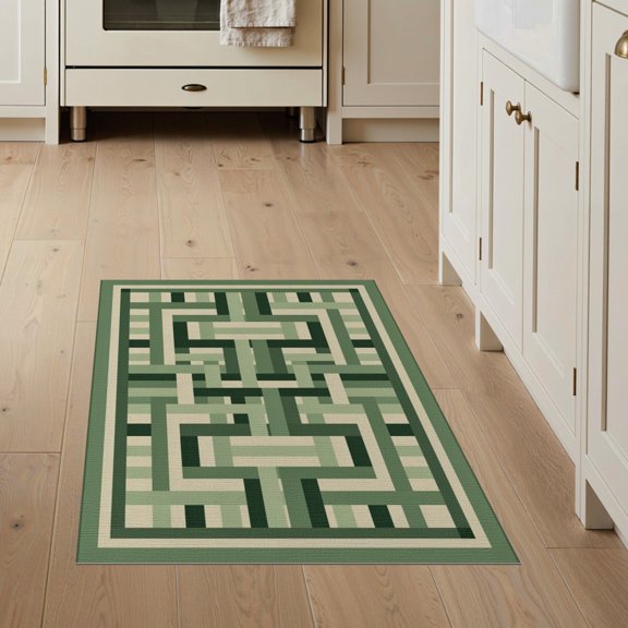 ODIKA 3'x5' Washable Accent Rug That Minimalist Over Rectangular Framework Shapes Intersecting Border for Bedside, Nursery Room, Pet Friendly & Non-Shedding