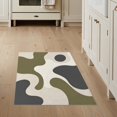 thumbnail image 1 of ODIKA 3'x5' Washable Accent Rug Olive Cream Abstract Geometric Design Elegant Flowing Contours with Minimalist for Bedside, Nursery Room, Pet Friendly & Non-Shedding, 1 of 7