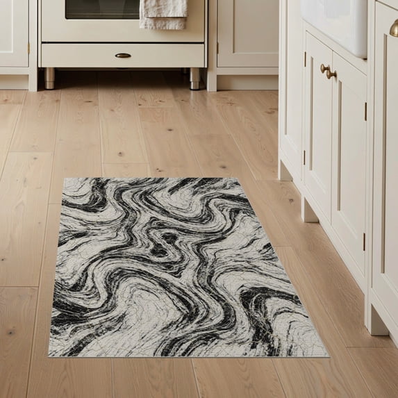 ODIKA 3'x5' Washable Accent Rug Pet Friendly, Non-Shedding Mat Abstract Crackle Veins Contrast Veined Streaks Flow Symmetrical Swirl Flowing for Bedside, Nursery Room