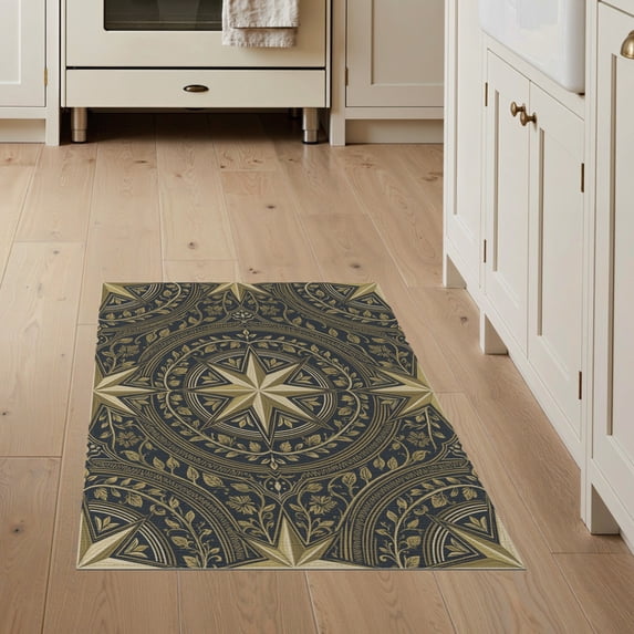 ODIKA 3'x5' Washable Accent Rug Pet Friendly, Non-Shedding Mat Folk Vine Border Distressed Farmhouse Lettering Primitive Vintage Refined for Bedside, Nursery Room