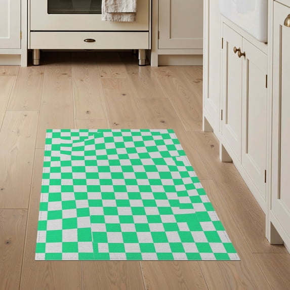 ODIKA 3'x5' Washable Accent Rug Pet Friendly, Non-Shedding Mat Funky Border Frame Checkered Two Tone Balanced Contrast Layout for Bedside, Nursery Room