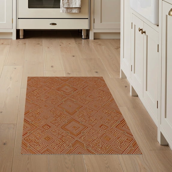 ODIKA 3'x5' Washable Accent Rug Pet Friendly, Non-Shedding Mat Orange Symmetrical Halloween Terracotta Motifs Repeating Bathroom for Bedside, Nursery Room