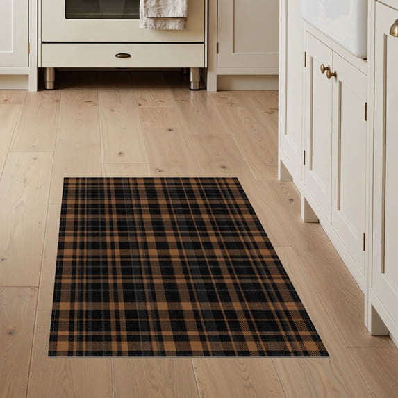 ODIKA 3'x5' Washable Accent Rug Pet Friendly, Non-Shedding Mat Plaid Foyer Gingham Intersecting Lines Geometric Traditional for Bedside, Nursery Room